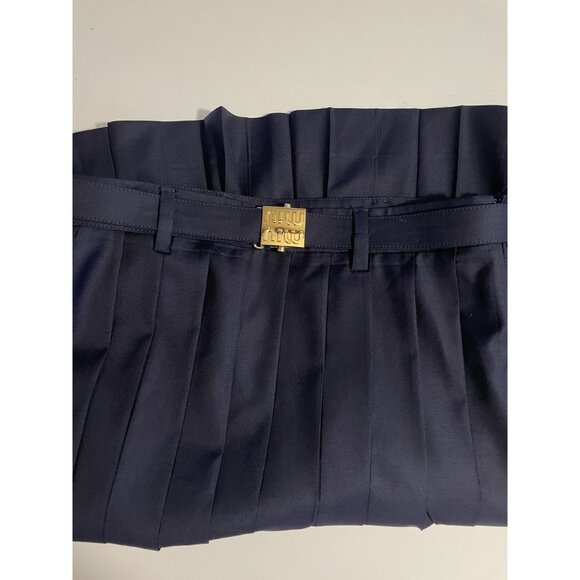 Miu Miu Black Pleated Skirt With Adjustable Waist Belt & Gold Clasp Closure - Picture 9 of 16